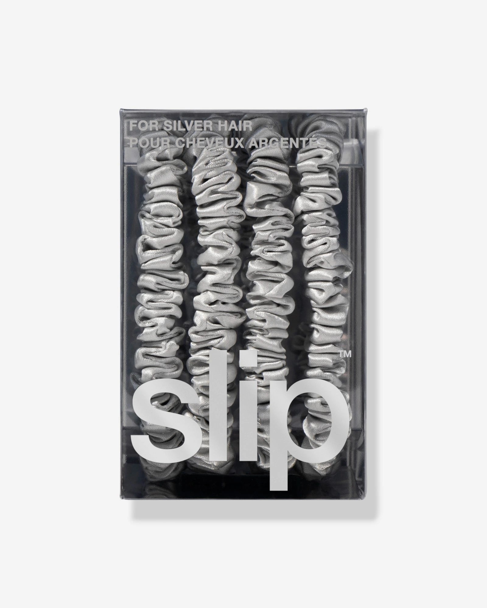 Mga payat na scrunchies - hanay ng 4 na kulay ng pilak