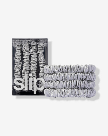 Mga payat na scrunchies - hanay ng 4 na kulay ng pilak